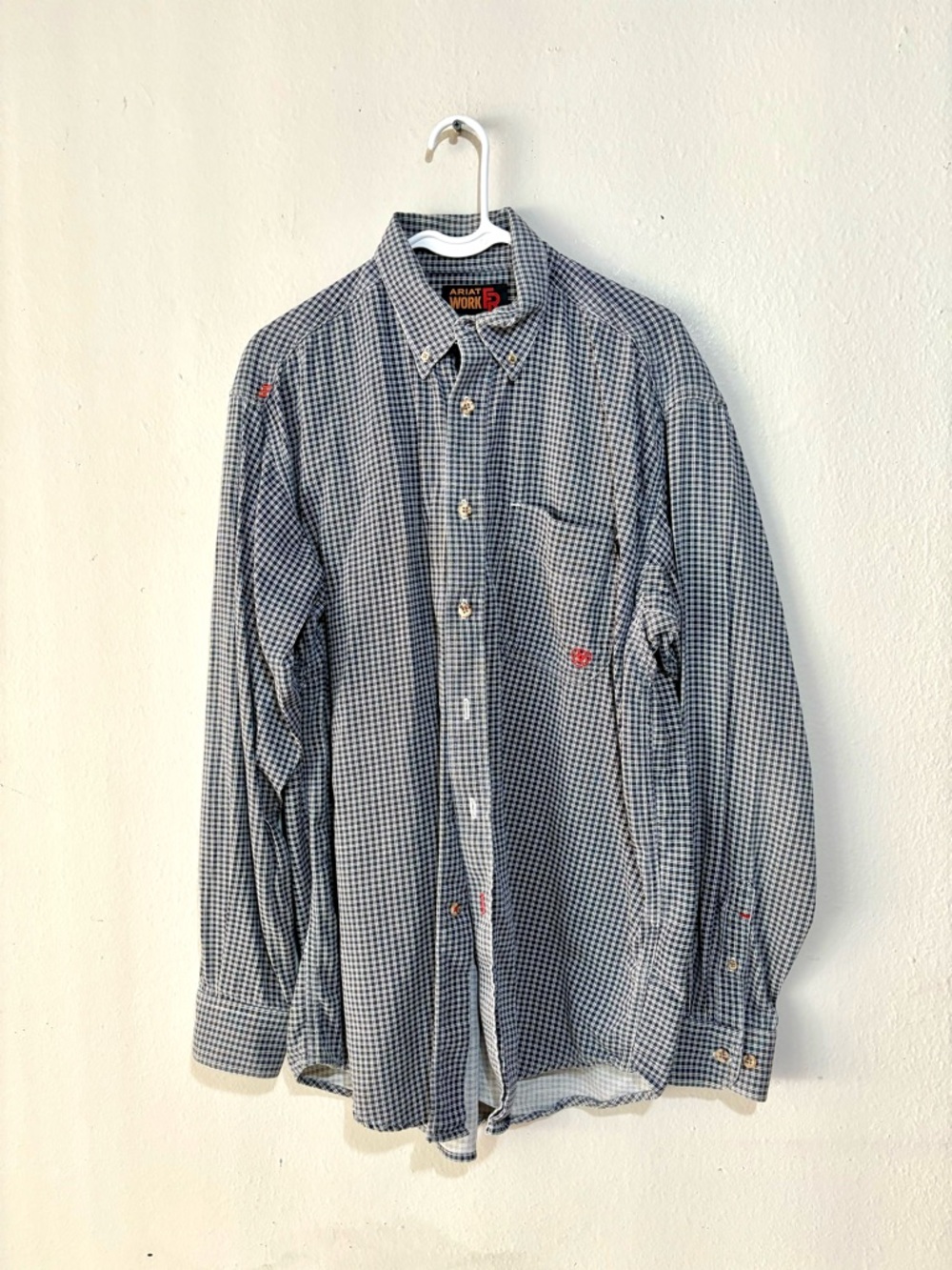 Ariat FR Men's Large Flame-Resistant Navy Check Long Sleeve Work Shirt Gingham